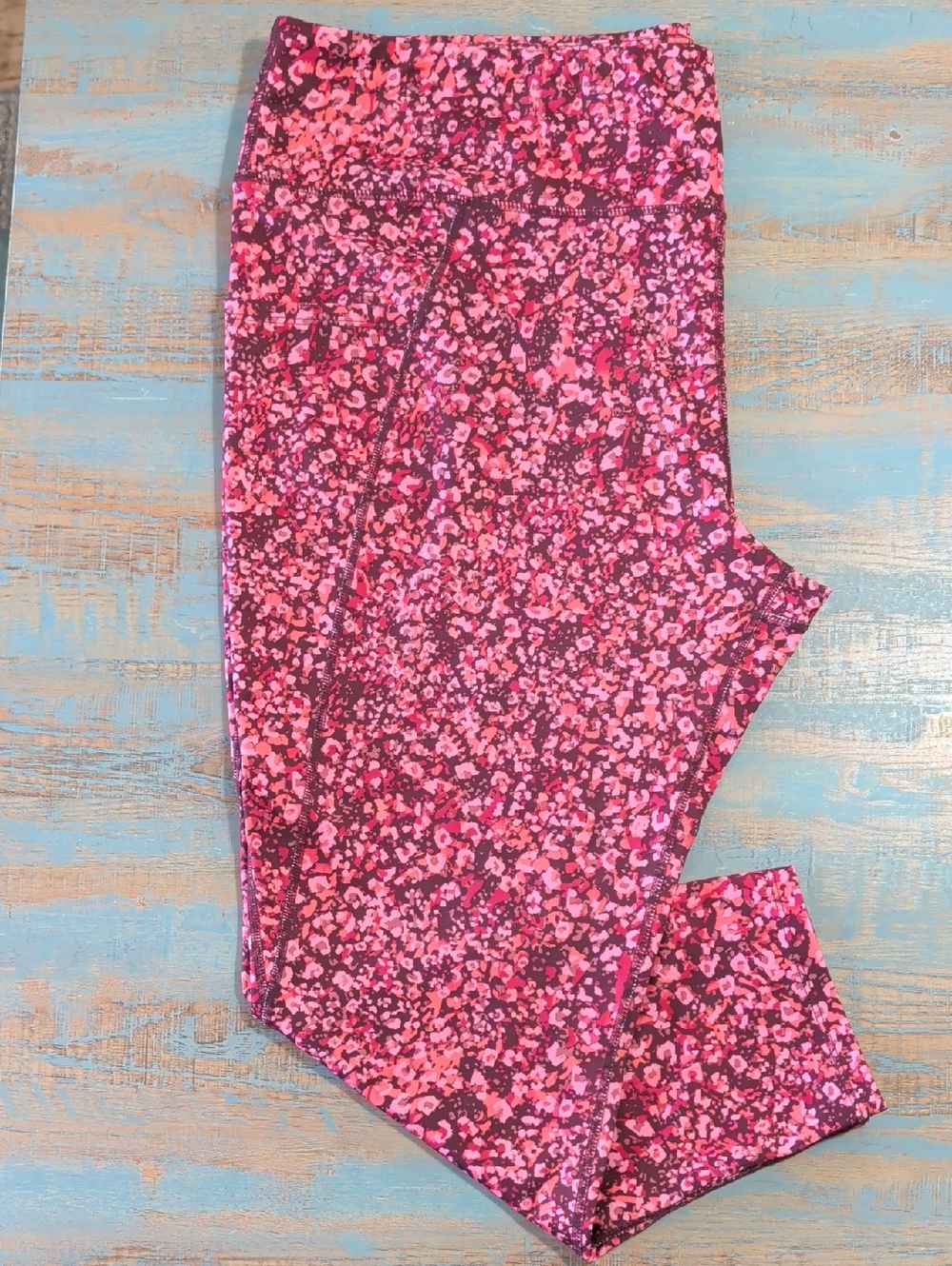 RB3 Pink and Magenta Floral Print Activewear Leggings - Size 2X